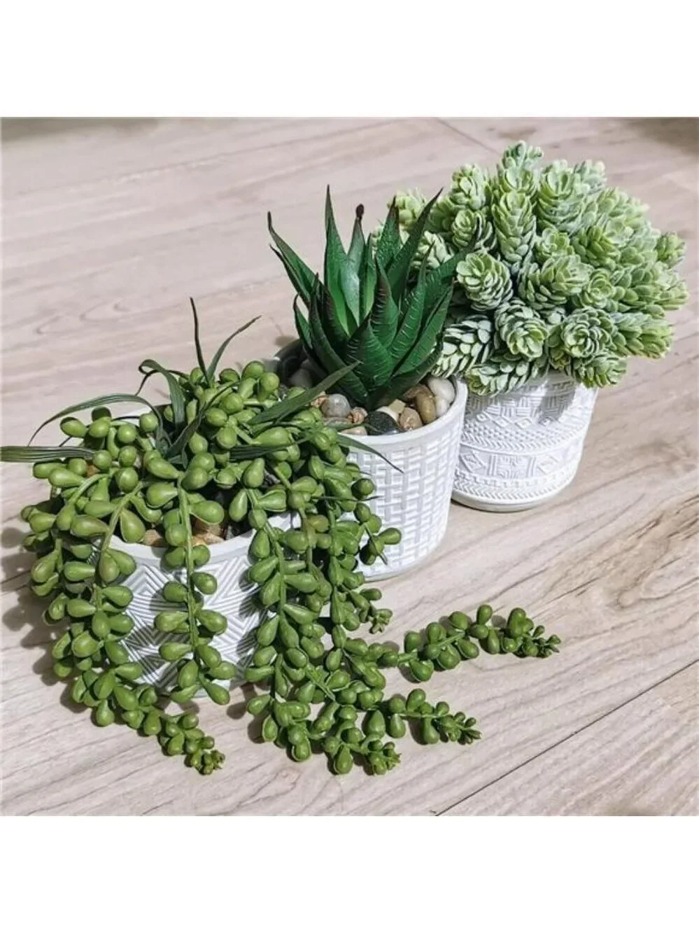 Set of 3 small artificial succulent potted plants faux greenery home office deco